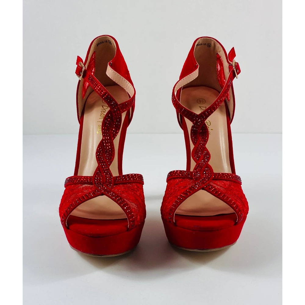Dream Pairs Womens Swan 16 Red Suede Lace Jeweled Heels Size 9.5 - Picture 3 of 10